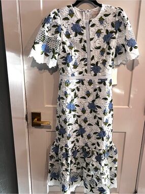 Arose Studio Bella Cocktail White Floral Cocktail Midi Dress Small